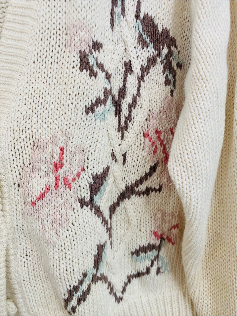 JH Collectibles Vintage Linen Blend Crochet Floral Sweater Cardigan Size Large - Picture 3 of 6